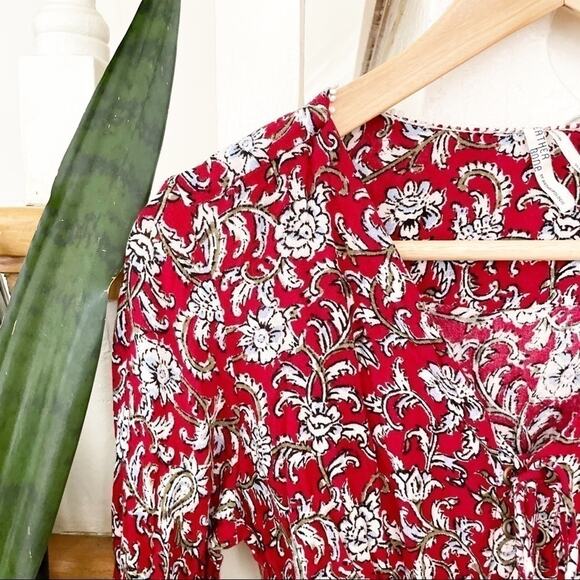 Anthropologie Feather Bone Latrobe Floral Lace Up Smocked Peplum Blouse Size 0 - Picture 7 of 10